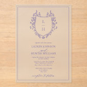 Classic Lavender Wildflower Monogram Crest Weddens Acryl Uitnodigingen (Voorkant)