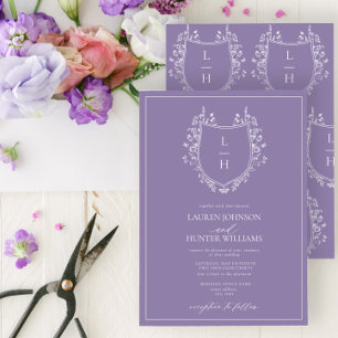 Classic Lavender Wildflower Monogram Crest Weddens Kaart