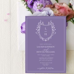 Classic Lavender Wildflower Monogram Crest Weddens Kaart