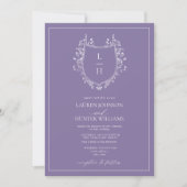 Classic Lavender Wildflower Monogram Crest Weddens Kaart (Voorkant)