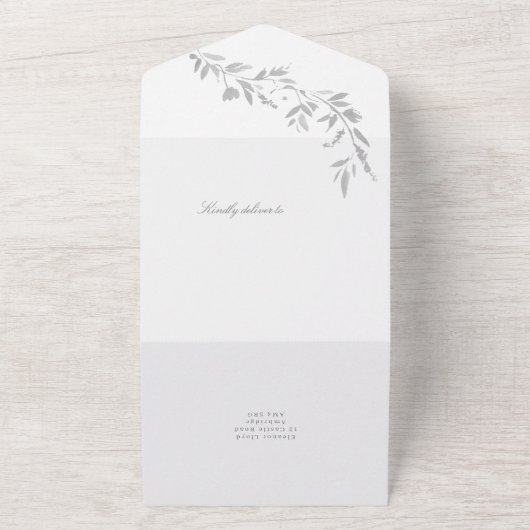 Classic Leafy Monogram Crest Wedding All In One Uitnodiging (Buitenkant)