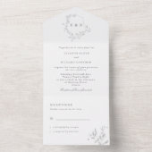 Classic Leafy Monogram Crest Wedding All In One Uitnodiging (Binnen)