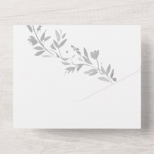 Classic Leafy Monogram Crest Wedding All In One Uitnodiging (Achterkant)