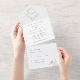 Classic Leafy Monogram Crest Wedding All In One Uitnodiging