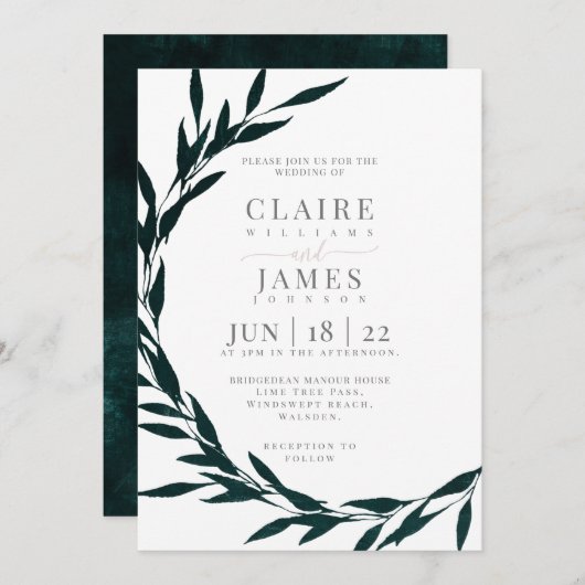Classic Leaves dromerig drama Emerald Green, Invit Kaart (Voorkant / Achterkant)