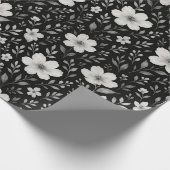 Classic Leaves Floral Art Pattern op grijs zwart Cadeaupapier (Hoek)