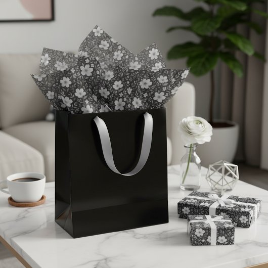 Classic Leaves Floral Art Pattern op grijs zwart Tissuepapier