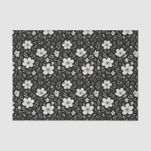 Classic Leaves Floral Art Pattern op grijs zwart Tissuepapier (Voorkant)