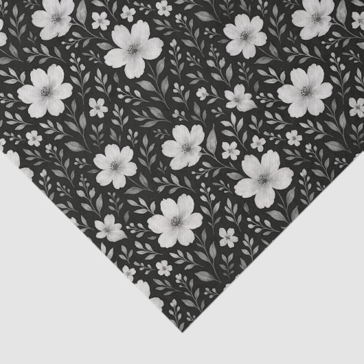 Classic Leaves Floral Art Pattern op grijs zwart Tissuepapier (Detail)