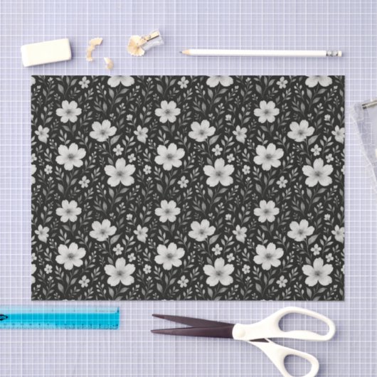 Classic Leaves Floral Art Pattern op grijs zwart Tissuepapier (Craft)