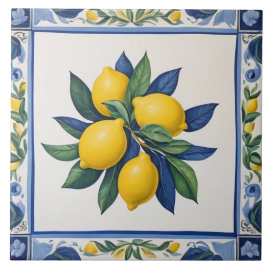 Classic Lemons Blue Green Yellow White Traditional Tegeltje (Voorkant)