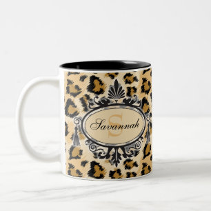 Classic leopard Pattern Aangepaste naam en monogra Tweekleurige Koffiemok