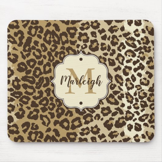 Classic leopard Print Custom Monogram Name Muismat (Voorkant)