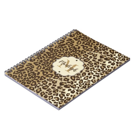 Classic leopard Print Custom Monogram Name Notitieboek (Linkerzijde)