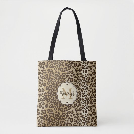 Classic leopard Print Custom Monogram Name Tote Bag (Voorkant)