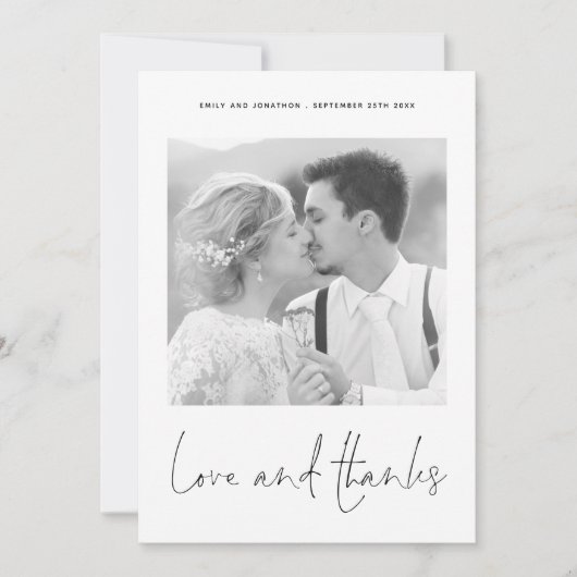 Classic Liefde Bedankt Foto Bruiloft Dank u Kaart (Voorkant)