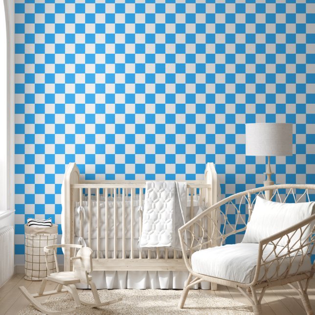 Classic light blue checkerboard  behang (Kinderen)