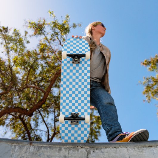 Classic light blue checkerboard  persoonlijk skateboard (Buiten 1)