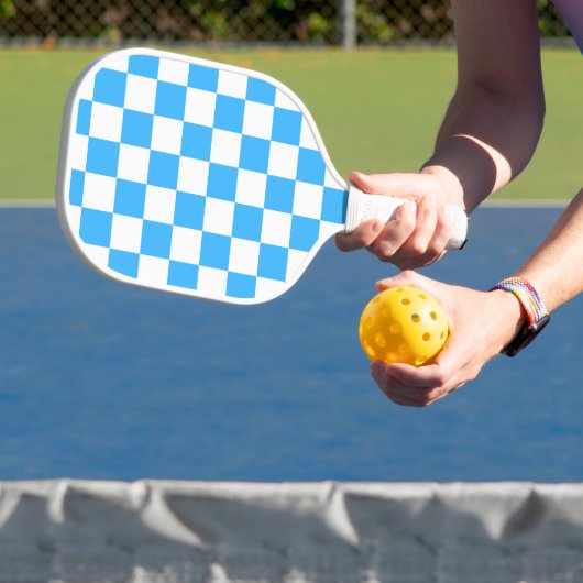 Classic light blue checkerboard pickleball paddle (Insitu)