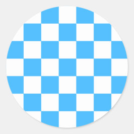 Classic light blue checkerboard  ronde sticker