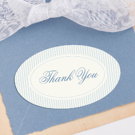 Classic Light Blue Stripes Thank You Wedding Ovale Sticker