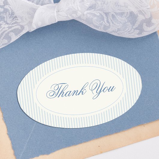 Classic Light Blue Stripes Thank You Wedding Ovale Sticker
