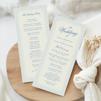 Classic Light Blue Stripes Wedding Programmakaart