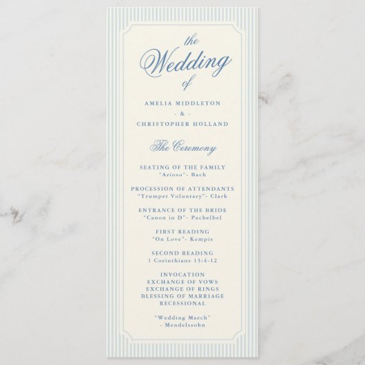 Classic Light Blue Stripes Wedding Programmakaart (Voorkant)