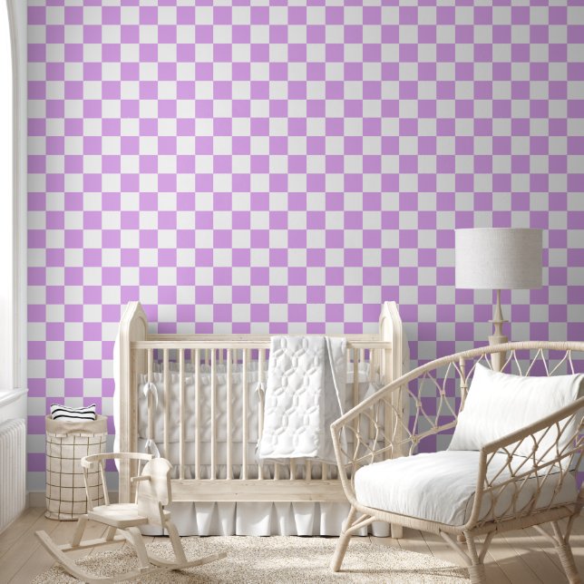 Classic light lavender checkerboard  behang (Kinderen)