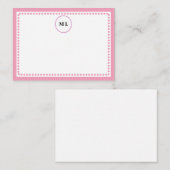 Classic Light Pink Border & Dots with Initials Notitiekaartje (Voorkant / Achterkant)