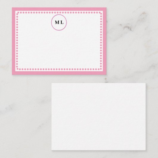 Classic Light Pink Border & Dots with Initials Notitiekaartje (Voorkant / Achterkant)