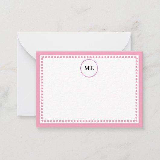 Classic Light Pink Border & Dots with Initials Notitiekaartje (Voorkant)