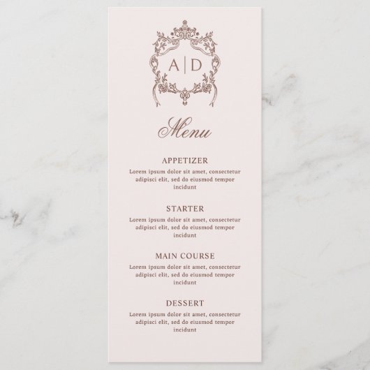 Classic  Lijst Crest Wedding Monograms Menu (Voorkant)