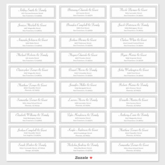 Classic Lijst Script Bruiloft Gast Namen Adres Sticker (Vel)