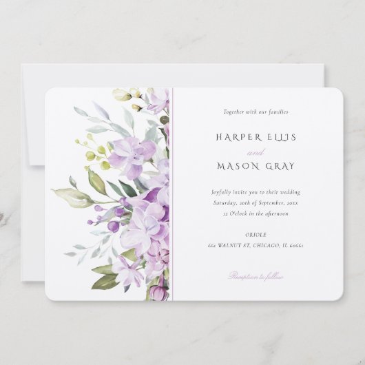 Classic Lila tuin bruiloft uitnodiging (Voorkant)