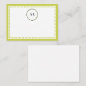 Classic Lime Green Border & Stippen Monogrammed No Notitiekaartje (Voorkant / Achterkant)