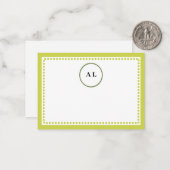 Classic Lime Green Border & Stippen Monogrammed No Notitiekaartje (Voorkant / Achterkant in situ)