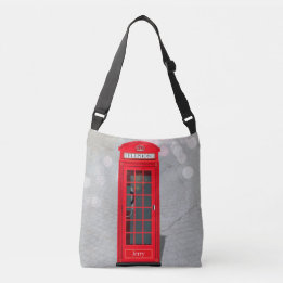 Classic London Red Phone Booth with Name  Crossbody Tas