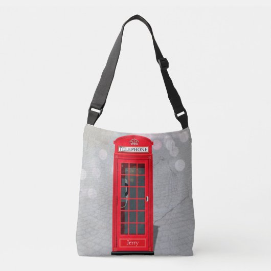 Classic London Red Phone Booth with Name  Crossbody Tas (Voorkant)