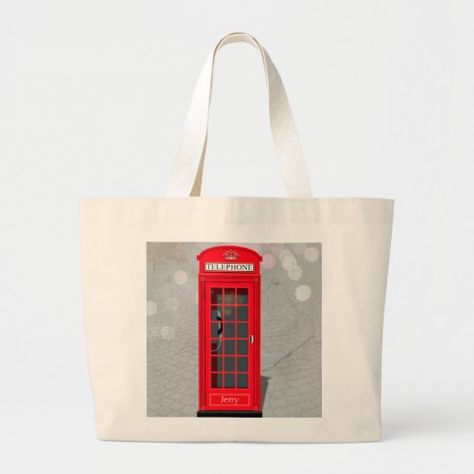 Classic London Red Phone Booth with Name  Grote Tote Bag (Voorkant)