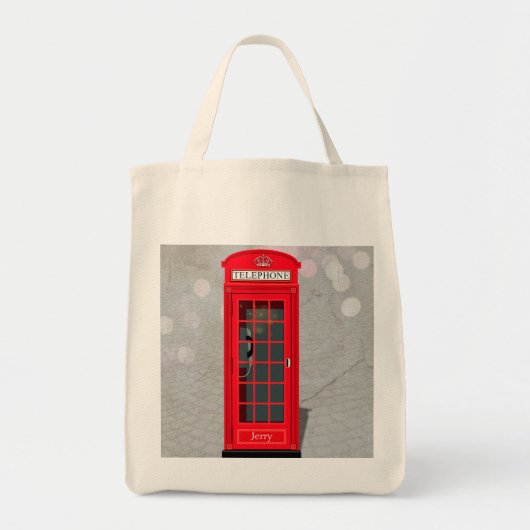 Classic London Red Phone Booth with Name  Tote Bag (Voorkant)