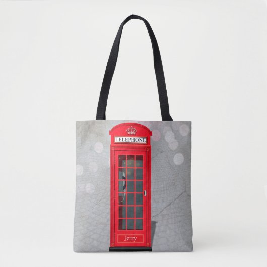 Classic London Red Phone Booth with Name  Tote Bag (Voorkant)