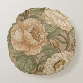 Classic,Lovely Flowers Pattern, Sage Gold Bloom Rond Kussen