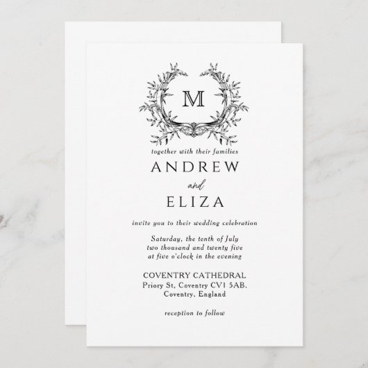 Classic Luxe Black Monogram Weddenschap Kaart (Voorkant / Achterkant)