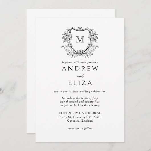 Classic Luxe Black Monogram Weddenschap Kaart (Voorkant / Achterkant)