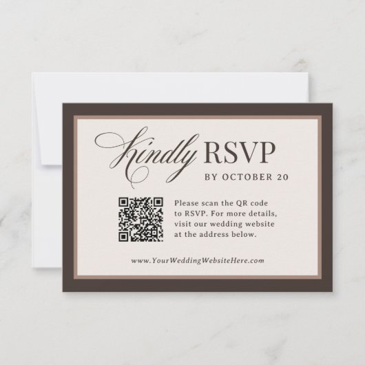 Classic Luxe | Brown Neutral QR Code Wedding RSVP Kaartje (Voorkant)