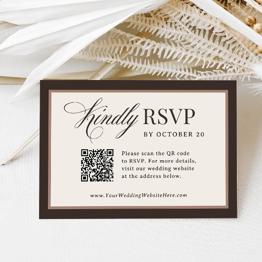 Classic Luxe | Brown Neutral QR Code Wedding RSVP Kaartje