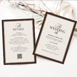 Classic Luxe | Brown Neutral RSVP QR Code Wedding Kaart