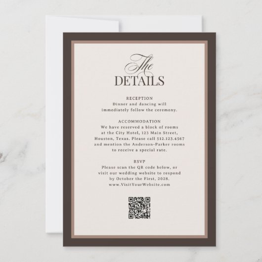 Classic Luxe | Brown Neutral RSVP QR Code Wedding Kaart (Achterkant)