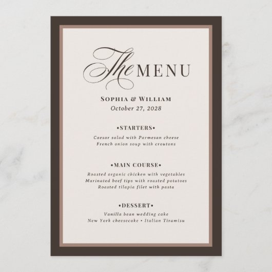Classic Luxe | Brown Neutral Wedding Menu (Voorkant)